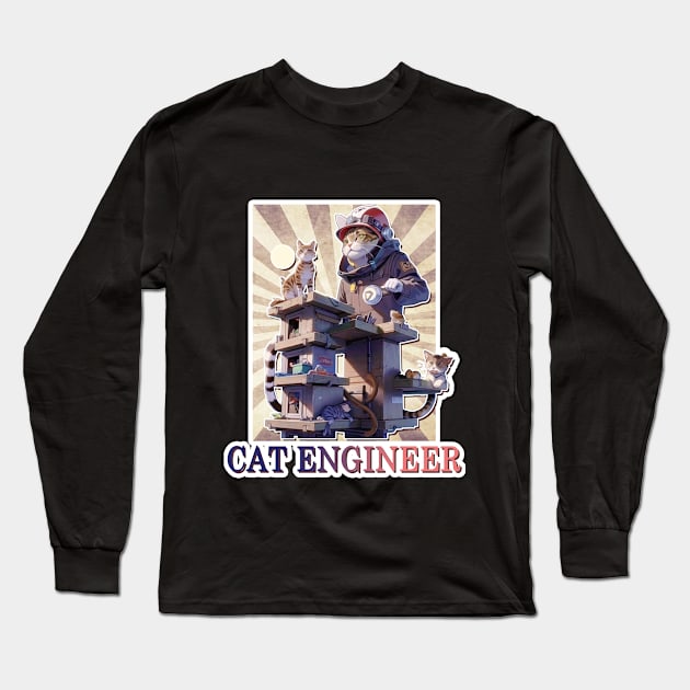 Cat Engineer Long Sleeve T-Shirt by LycheeDesign